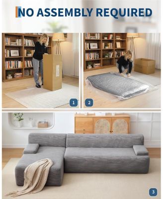 Modular L-Shaped Sectional Sofa with Chaise, Cloud Couch, Corduroy Fabric