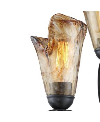 Industrial Rustic Farmhouse Floor Lamp 70" Tall with Riser 3-Light Wavy Amber Art Glass Shade for Living Room Reading