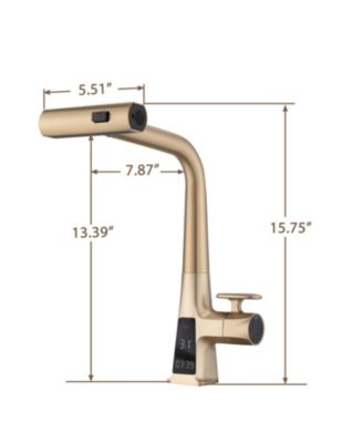 Brushed Waterfall Kitchen Faucet with Temp Display, Pull Down Sprayer, 3 Modes