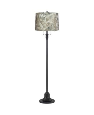 Dyna Traditional 58" Tall 2-Light Standing Floor Lamp Skinny Pole Pull Chain Finish Velvet Botanical Shade