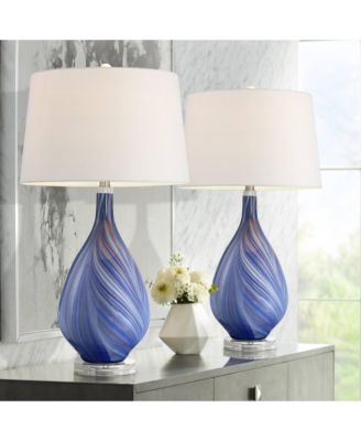 Taylor 29 Tall Teardrop Modern End Table Lamps Set of 2 Art Glass Living Room Bedroom