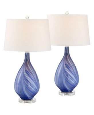Taylor 29 Tall Teardrop Modern End Table Lamps Set of 2 Art Glass Living Room Bedroom
