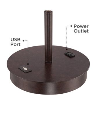 Modern Accent Table Lamps 23.5" High Set of 2 with Hotel Style USB and AC Power Outlet in Base Fabric Drum Shade for Living Room