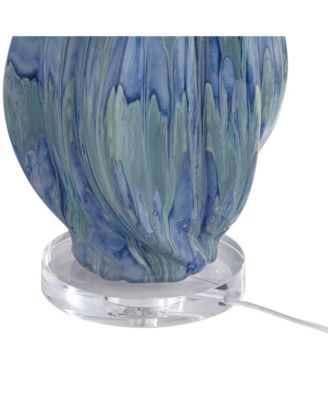 Modern Table Lamp with USB Charging Port 31" Tall Teal Ceramic  Drum Shade Living Room Bedroom Bedside (Color May Vary)