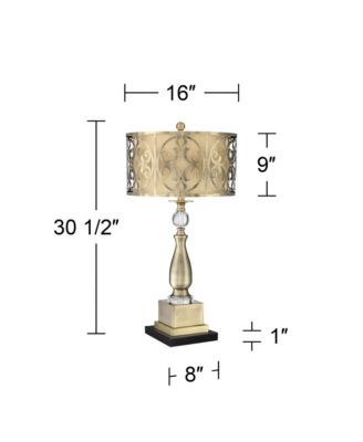 Doris Traditional Table Lamp with  Marble Riser 30 1/2" Tall Brass stick Openwork Double Drum Shades for Living Room