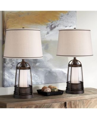 Hugh 26" Tall Rustic Farmhouse Lantern Table Lamps with LED Nightlights, Set of 2