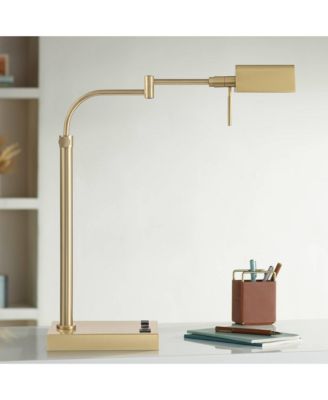 Keegan 24 1/2" High Modern Desk Lamp Adjustable USB Port AC Power Outlet Gold Brass Finish Metal Charging