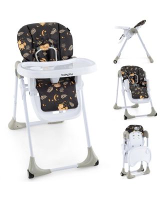 Toddler High Chair w/ 7 Height and 3 Footrest Adjustable Cup holder 2 Wheels