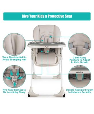 Toddler High Chair w/ 7 Height and 3 Footrest Adjustable Cup holder 2 Wheels