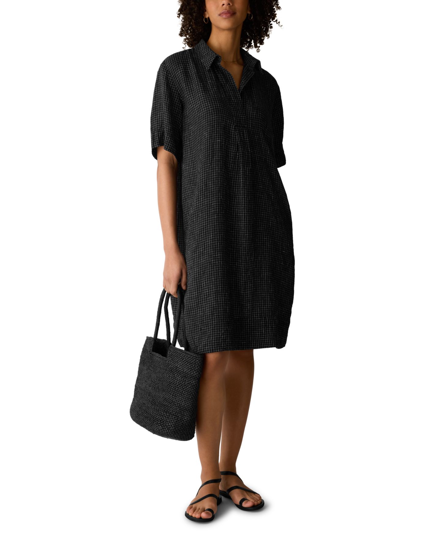 Женское платье Eileen Fisher с воротником и коротким рукавом, цвет: Чёрный / Белый — фото 2