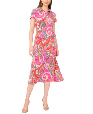 Women's Short-Sleeve Zip Midi Dress