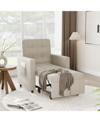 3-in-1 Convertible Sleeper Chair, Pull-Out Sofa Bed with Adjustable Backrest, Linen Fabric