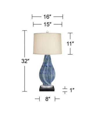 Teresa Modern Table Lamp with Square  Marble Riser 31" Tall Teal Ceramic  Drum Shade for Bedroom Living Room Nightstand