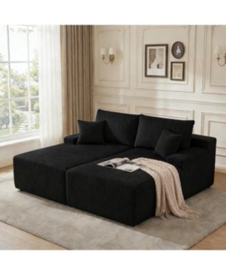 80" Double Chaise Lounge Sofa Bed, Corduroy Cloud Couch with Pillows, No Assembly