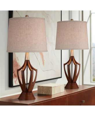 St. Claire 30 3/4" Tall Open Base Large Mid Century Modern End Table Lamps Set of 2 Wood Finish Living Room Bedroom