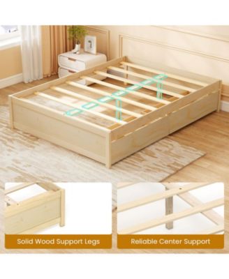 Wooden Bed Frame with Rolling Storage Drawers