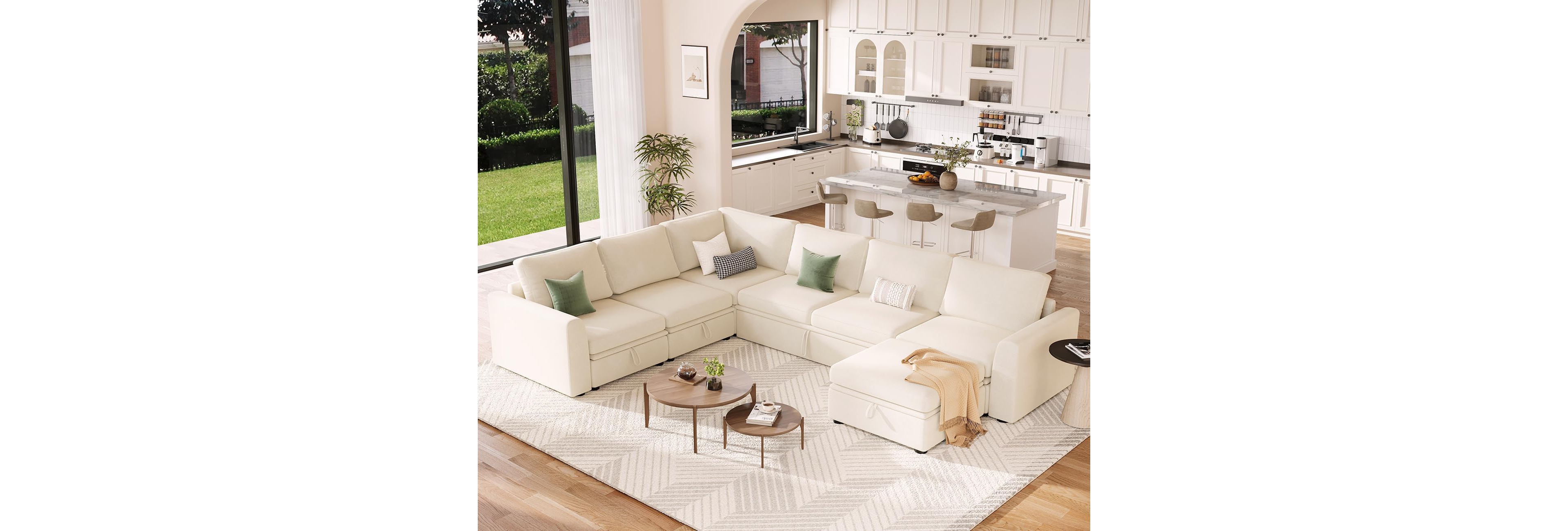 gaomon Sectional Sleeper Sofa, Corduroy Couch with Pull-Out Bed and Storage, Tool-Free Assembly