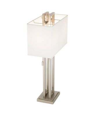 Modern Table Lamp with Marble Riser 30" Tall Brushed Nickel  Fabric Shade for Bedroom Living Room