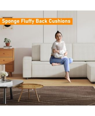 Corduroy Sectional Sofa, L-Shaped Couch with Deep Chaise for Living Room and Apartment