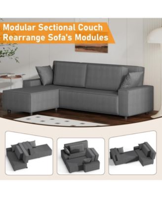 Corduroy Sectional Sofa, L-Shaped Couch with Deep Chaise for Living Room and Apartment