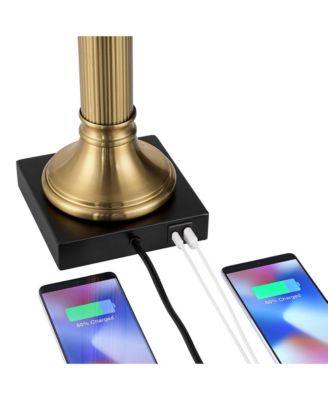 Wynne 30" Tall Large Traditional End Table Lamps Set of 2 Dual USB Ports Gold Metal  Shade Charging