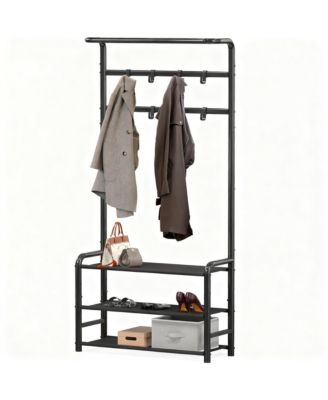 Coat Rack Storage Shelf Hall Tree Hooks Entryway Clothes Hanger Stand Metal