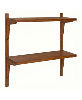 Mid-century Wall Shelf 24" Walnut 2-Tier Solid Wood Storage