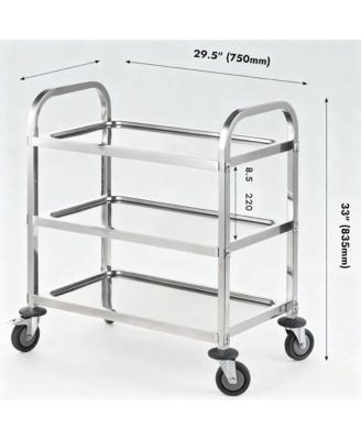 Stainless Steel Utility Cart Locking Casters Removable Shelf Kitchen Restaurant
