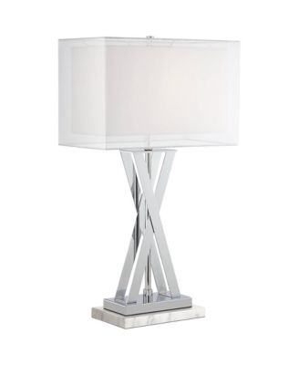 Proxima Modern Table Lamp with Marble Riser 28" Tall Chrome Silver Metal Double Shades for Bedroom Living Room House Home