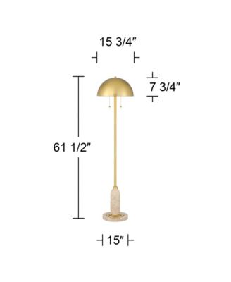 Medbury Mid Century Modern 61 1/2" Tall Standing Floor Lamp Pull Chain Gold Metal Brass Finish Dome Shade