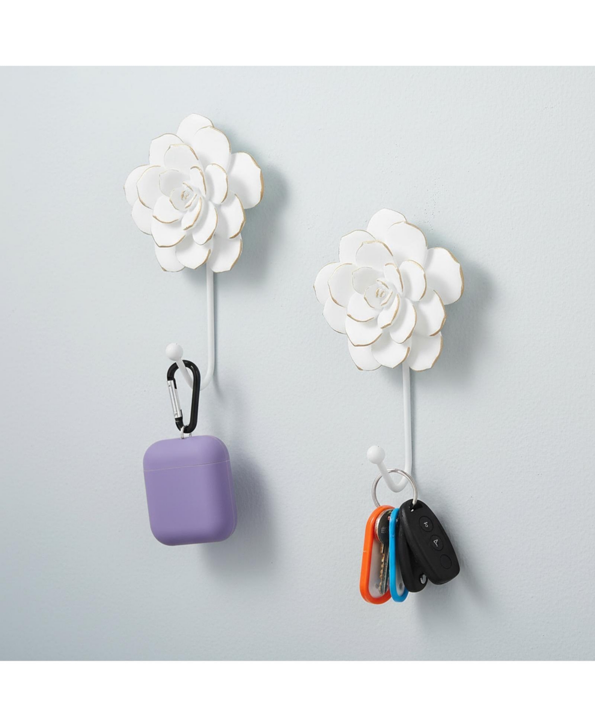 Yigii Flower Decorative Wall Hooks, 2-Piece Resin Wall-Mounted Hooks for Clothes, Towels
