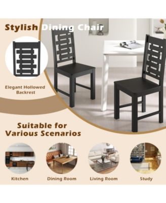 Set of 2 Solid Rubber Wood Dining Chairs with Hollowed Backrest