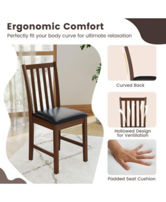 Set of 2 Hollowed-Back Dining Chairs with PVC Leather Seat and Rubber Wood Frame