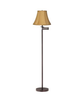 Swing Arm Floor Lamp 60.5" Tall Bronze Coppery Fabric Bell Shade for Living Room Reading Bedroom Office