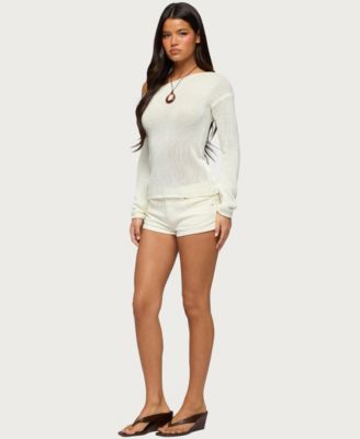 Women's Violete Off Shoulder Sheer Sweater