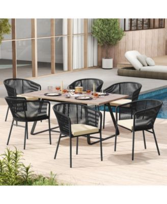 Set of 4 Cushioned Patio Dining Chairs with Curved Backrest and Armrests