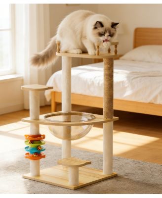 32.2 in. Modern Cat Tree Tower With Sisal Scratching Post Acrylic Hammock snd Toys For Indoor Cats