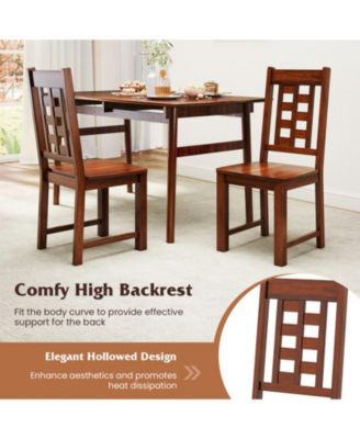 Set of 2 Solid Rubber Wood Dining Chairs with High Back