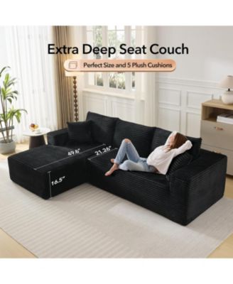 108" Cloud Sectional Sofa, L-Shaped Couch with Deep Seat, Corduroy, No Assembly
