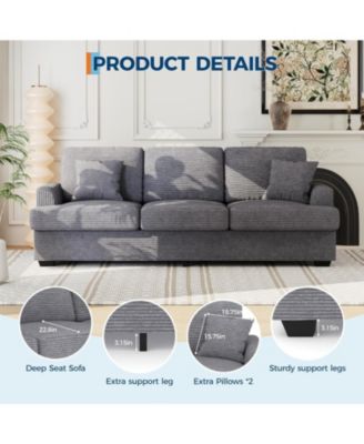 86" Corduroy Sofa, Modern Deep Seat Couch with Pillows and Removable Cover