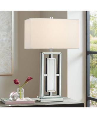 29" Tall Rectangular Modern End Table Lamp Mirrored Glass Finish Metal Living Room Bedroom