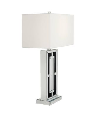 29" Tall Rectangular Modern End Table Lamp Mirrored Glass Finish Metal Living Room Bedroom