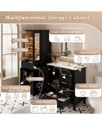 Bathroom Storage Cabinet and Vanity Sink Combo with Glass Doors, Drawer and Adjustable Shelves
