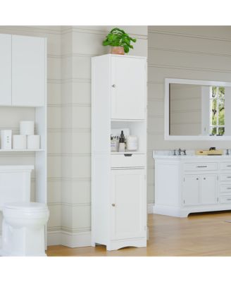 Tall Narrow Storage Cabinet, 2 Doors and 1 Drawer with Adjustable Shelves, Bathroom or Living Room Organizer