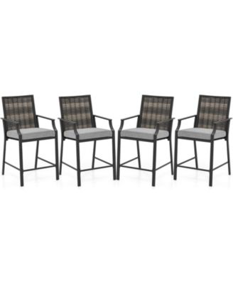 Patio Bar Stools Set of 4 w/ Armrest Fabric Seat and Heavy-Duty Metal Frame