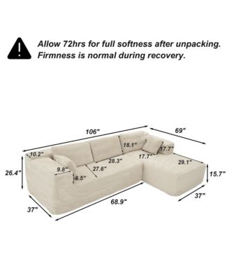 106" Modular Sectional Sofa with Pillows, L-Shape Corduroy Cloud Couch