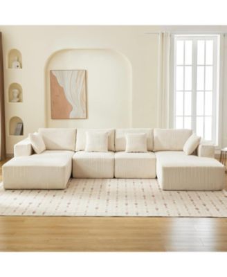 137" U-Shaped Cloud Sectional Sofa with Chaise, Corduroy Modular Couch, No Assembly