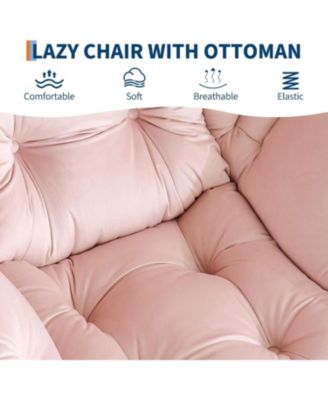 Lazy Chair with Ottoman - 400lb Capacity Lounge Chair, Oversized Reading Armchair with Folding Footrest and Side Pocket