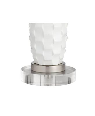 Modern Coastal Table Lamps 25.25" High Set of 2 LED with Round Risers Dimmer Ceramic Drum Shade for Living Room