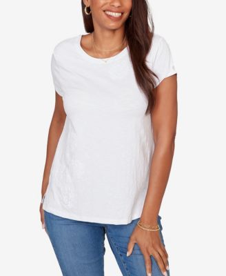 Petite Paisley Lace Solid Knit T-Shirt